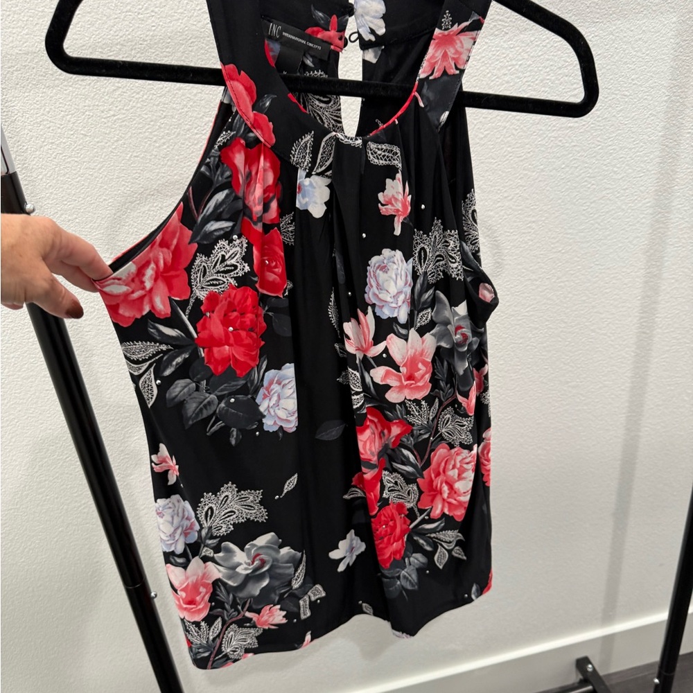 INC International Concepts Black and Red Floral Blouse
